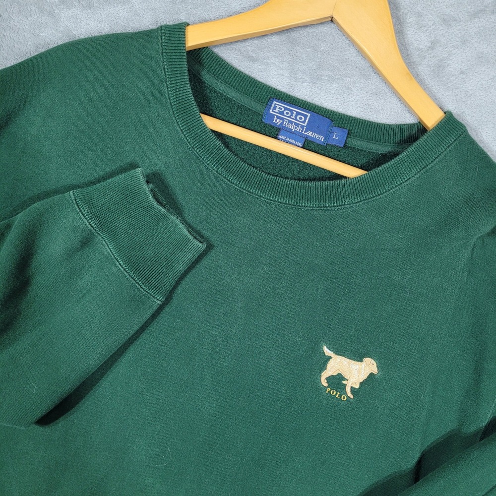 Vintage Polo Ralph Lauren Sweatshirt Mens L Green Golden Retriever Dog Crewneck